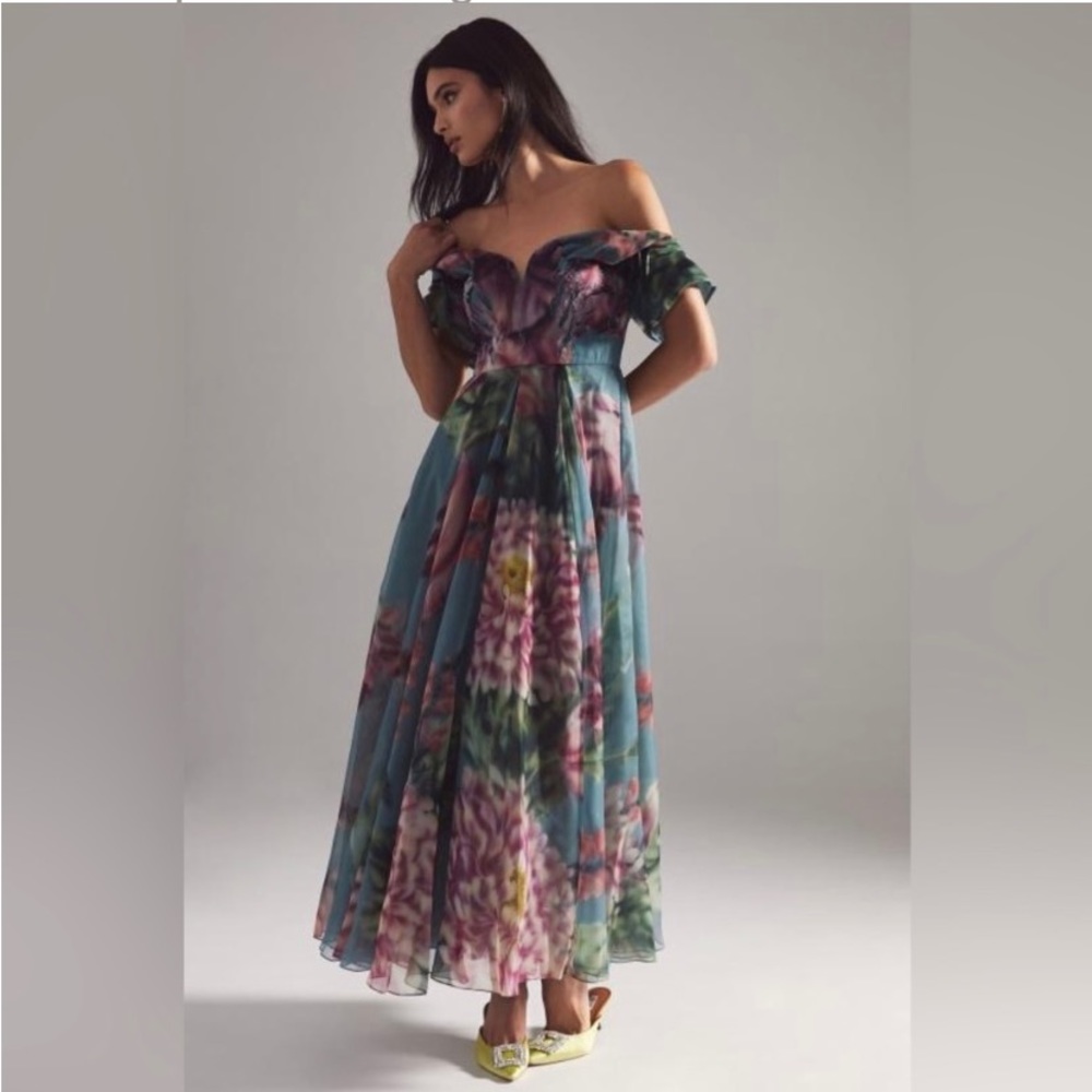 Anthropologie Geisha Designs Off-Shoulder Floral Maxi Dress Gown - Picture 1 of 3